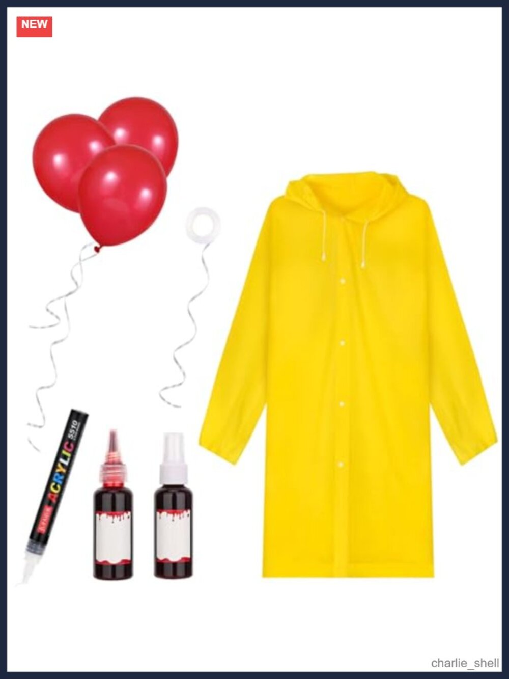 Kavoc Men Women Halloween Costume Set Yellow Raincoat Balloons Paint Pen